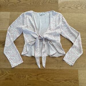 Dress Forum Tie Front Polka Dot Peplum Top in White & Red